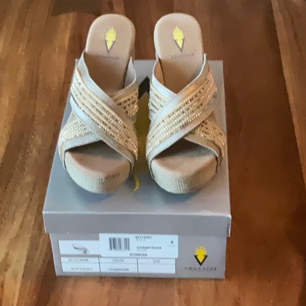 Volatile champagne wedge sandal